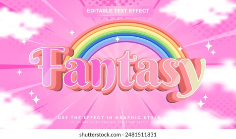 Decorative fantasy unicorn 3d editable vector text effect template with cloudy background