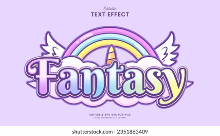 fantasía decorativa unicornio efecto de texto editable diseño vectorial