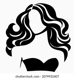 Decorative fashion girl for beauty salon design. Beautiful woman silhouette. Young girl  with wavy thick hair. Vector hair style icon.