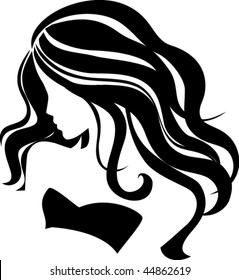 Decorative fashion girl for beauty salon design. Beautiful woman silhouette. Young girl  with wavy thick hair. Vector hair style icon