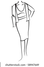 Decorative fashion model long dress lines