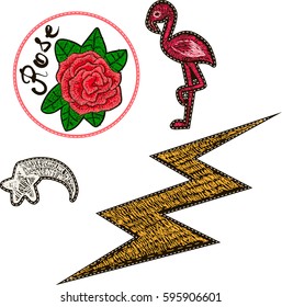Decorative fashion patch badges set with colorful girls fashion elements. Girl patches in comic cartoon 80-90 fashion style fashion design.Vector illustration stock vector.