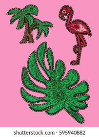 Decorative fashion patch badges set with colorful girls fashion elements. Girl patches in comic cartoon 80-90 fashion style fashion design.Vector illustration stock vector. Imitation embroidery.