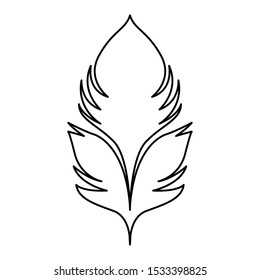 decorative feather icon over white background, black and white design. vector illustration