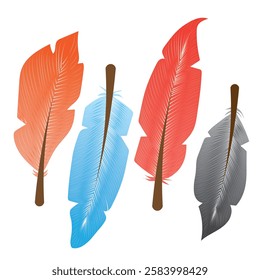 Decorative feather icons set. Colorful hand-drawn feathers.