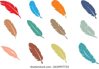 Decorative feather icons set. Hand-drawn feathers. Bird feather poster, banner designing for media and web. trust, Honor, strength, wisdom, power, and freedom. Editable vector, EPS 10.