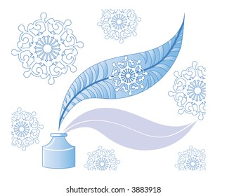 decorative feather with inkwell vector