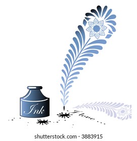 decorative feather with inkwell vector has words "I love..."  to the side