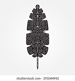 Decorative feather. Tribal feather.