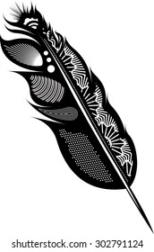 Decorative feather, tribal design, vector illustration for your design or tattoo.