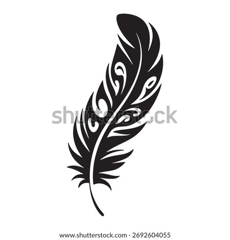 Decorative Feather Vector Silhouette - Tribal Style Bird Plume Illustration	