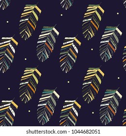 Decorative feathers. Abstract seamless pattern.