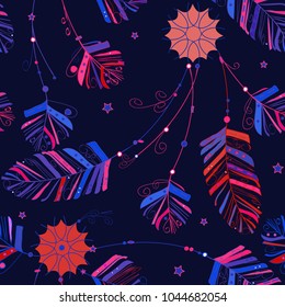 Decorative feathers. Abstract seamless pattern.