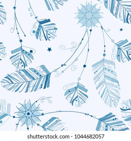 Decorative feathers. Abstract seamless pattern.