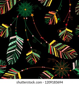 Decorative feathers. Abstract seamless pattern.