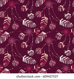 Decorative feathers. Abstract seamless pattern.