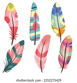 Decorative feathers icons bright colorful hand drawn sketch