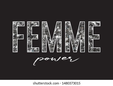 Decorative Femme Power Text with Silver Sequins Ornament