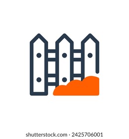 Decorative Fence in Blooming Spring Garden Vector Icon Illustration