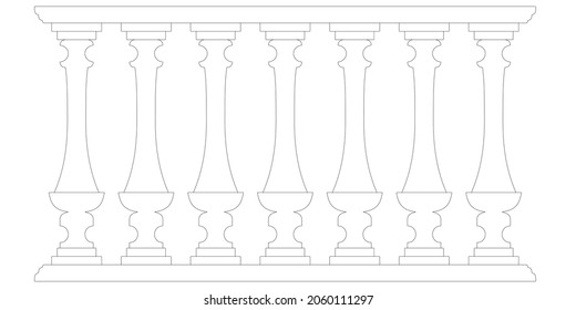 Decorative fence contour isolated on white background. Part of the railing. Vector illustration