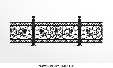 Decorative fence with a pattern of "Rose". Vector illustration. Black and white view.