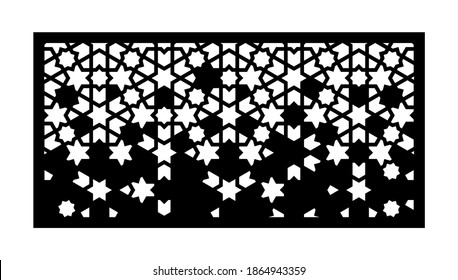 Decorative fence template with stars. Laser cut vector panel, screen, fence, divider. Cnc pattern, jali design, interior decor. Islamic, arabic laser cutting