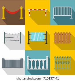 Decorative fences icon set. Flat style set of 9 decorative fences vector icons for web design