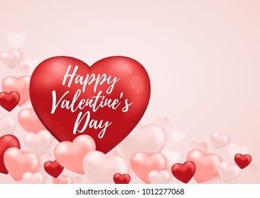 Decorative festive background for Valentine's day with red heart balloon and lettering. Vector illustration.