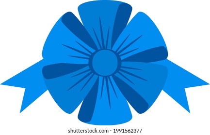 Decorative festive blue bow. Icon for greeting cards, certificates and invitations for birthday, wedding, celebration. Flat vector illustration.