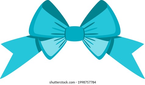 Decorative festive blue bow. Icon for greeting cards, certificates and invitations for birthday, wedding, celebration. Flat vector illustration.
