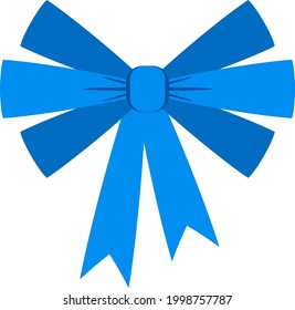 Decorative festive blue bow. Icon for greeting cards, certificates and invitations for birthday, wedding, celebration. Flat vector illustration.