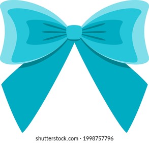 Decorative festive blue bow. Icon for greeting cards, certificates and invitations for birthday, wedding, celebration. Flat vector illustration.