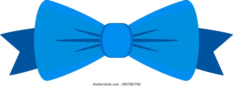 Decorative festive blue bow. Icon for greeting cards, certificates and invitations for birthday, wedding, celebration. Flat vector illustration.