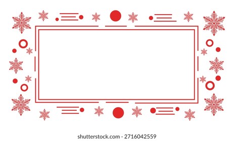 Decorative festive border with snowflakes and abstract shapes for text vector illustration