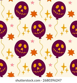 Decorative festive Halloween seamless pattern with balloons. Vector background