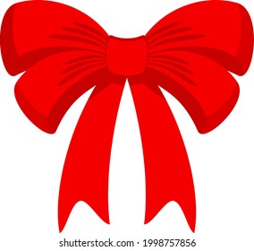 Decorative festive red bow. Icon for greeting cards, certificates and invitations for birthday, wedding, celebration. Flat vector illustration.