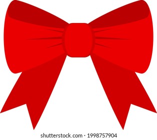 Decorative festive red bow. Icon for greeting cards, certificates and invitations for birthday, wedding, celebration. Flat vector illustration.