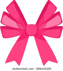 Decorative festive red bow. Icon for greeting cards, certificates and invitations for birthday, wedding, celebration. Flat vector illustration.