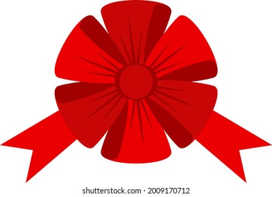 Decorative festive red bow. Icon for greeting cards, certificates and invitations for birthday, wedding, celebration. Flat vector illustration.