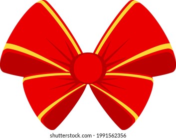 Decorative festive red bow with yellow edging. Icon for greeting cards, certificates and invitations for birthday, wedding, celebration. Flat vector illustration.