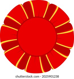 Decorative festive red bow with yellow edging. Icon for greeting cards, certificates and invitations for birthday, wedding, celebration. Flat vector illustration.