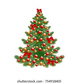 Decorative fir tree. Traditional christmas symbol. Vector illustration.