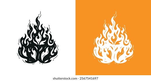 Decorative Fire Flame. Campfire. Hand drawn Vector illustration.