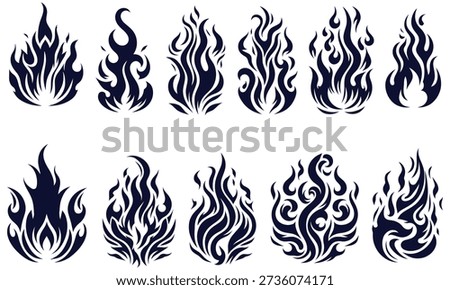 Decorative Fire Flame Silhouette Collection for Tattoo and Branding Design
