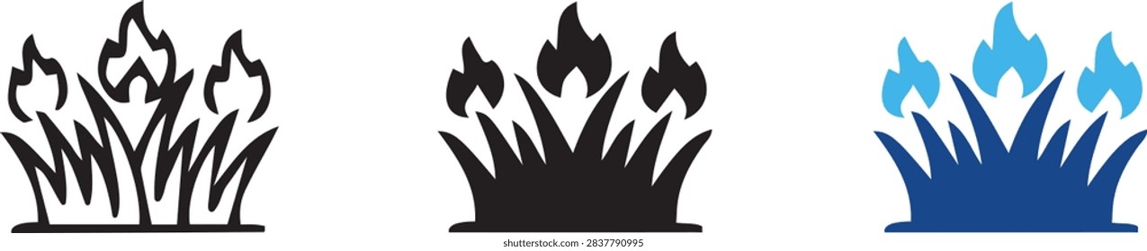 Decorative fire grass vector icons showing three different stylized designs