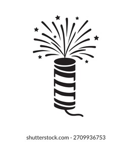 Un ícono decorativo del Vector de la silueta del petardo con las chispas que disparan hacia fuera, en un fondo blanco, que simboliza la celebración, las vacaciones, y los acontecimientos festivos.