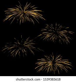 Decorative fireworks. Vector firework set. New year decoration. Vintage sign. Color fireworks. Vector sketch illustration. Hand drawing. Vector realistic illustration 3d. Line art.