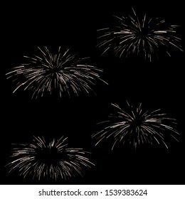 Decorative fireworks. Vector firework set. New year decoration. Vintage sign. Color fireworks. Vector sketch illustration. Hand drawing. Vector realistic illustration 3d. Line art.