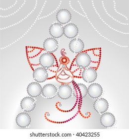decorative first letter A with red bird sitting on it decorated in precious beads