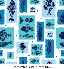 Decorative fish in cute frames. Can be used in textile industry, paper, background, scrapbooking.